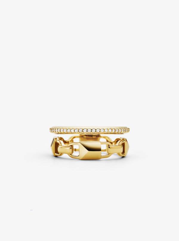 Damske Prstene Michael Kors Precious Metal-Plated Sterling Silver Mercer Link Pavé Halo Zlate - Šperky Michael Kors Sleva | TXCJK-1427